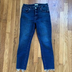 Good American Good Legs Cropped Jeans 8 29 Skinny Stretch High Rise Raw Hem Dark